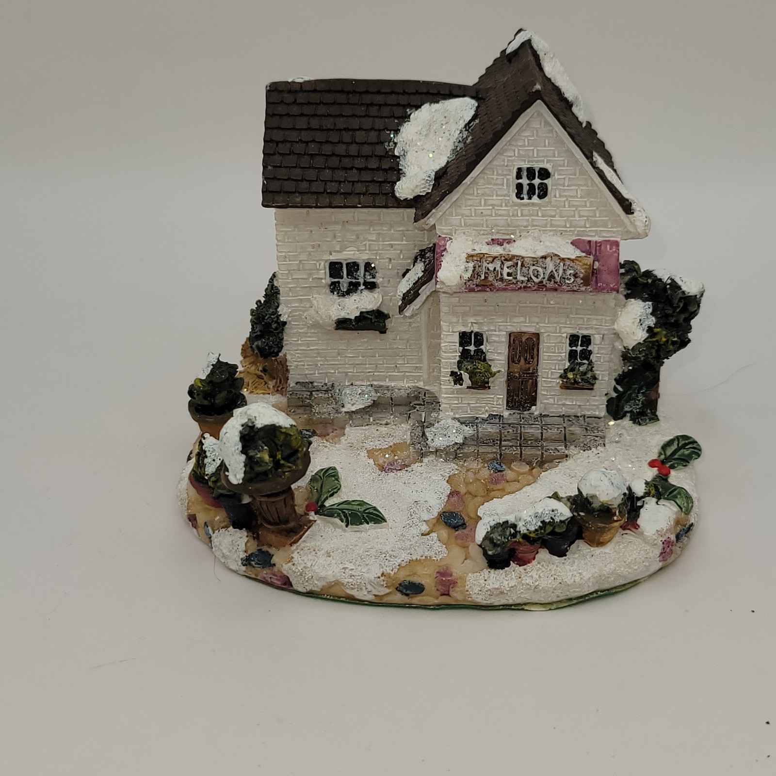 White Christmas House with Snowman and Cardinal Decor Village Train Layout