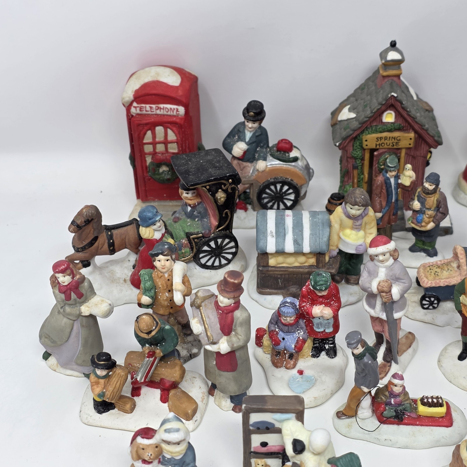 Lot of 36+ Mini Ceramic Christmas Village Figurines Measuring 1” to 3” in