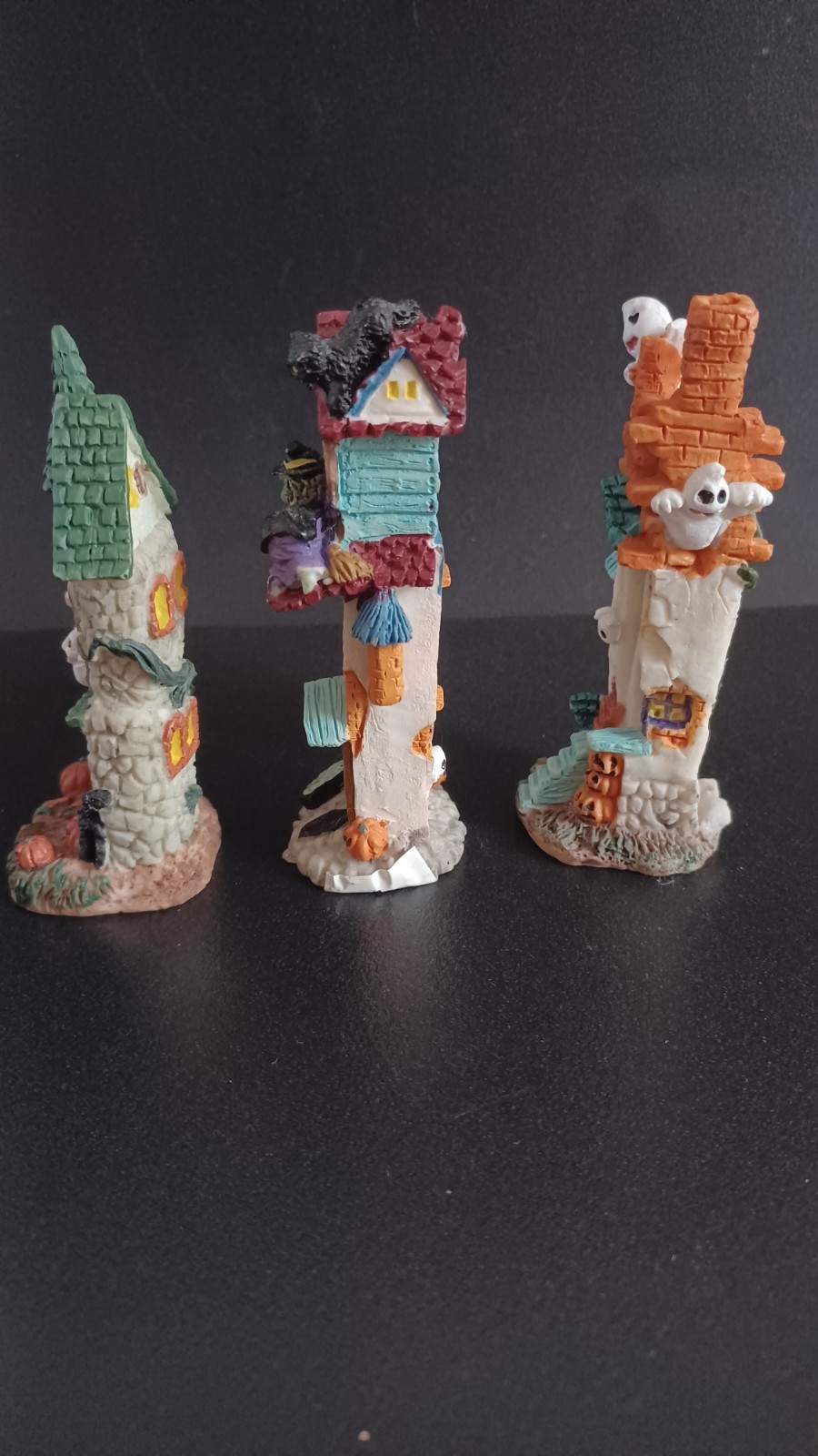 Set Of 3 Vintage Halloween Village Houses slim Accessories Halloween Decor