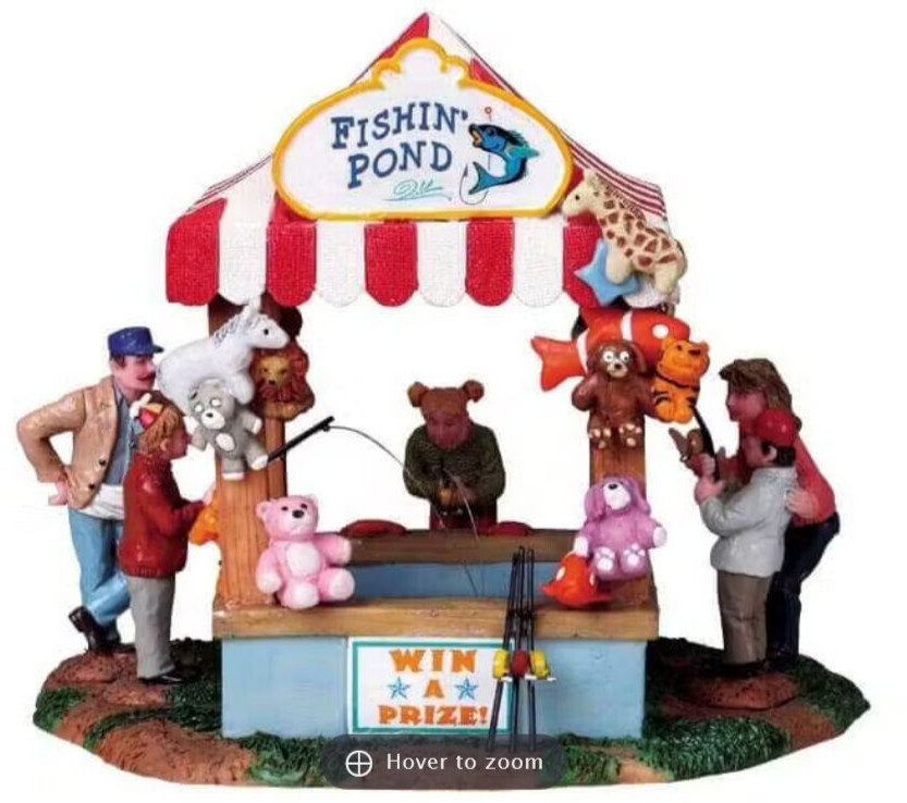 Lemax FISHIN’ Fishing POND Carnival Fair Circus Game Booth Lights Up #83685 NEW