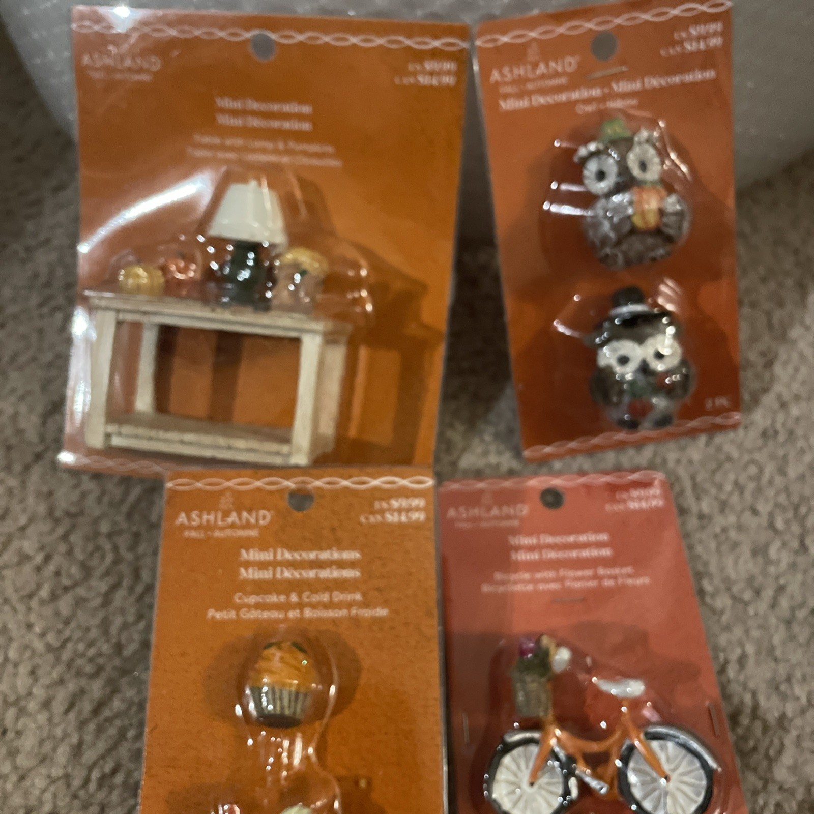 Ashland Fall Mini Decorations Table Lamp , Owls, Drink Cupcake, Bicycle Set Of 4
