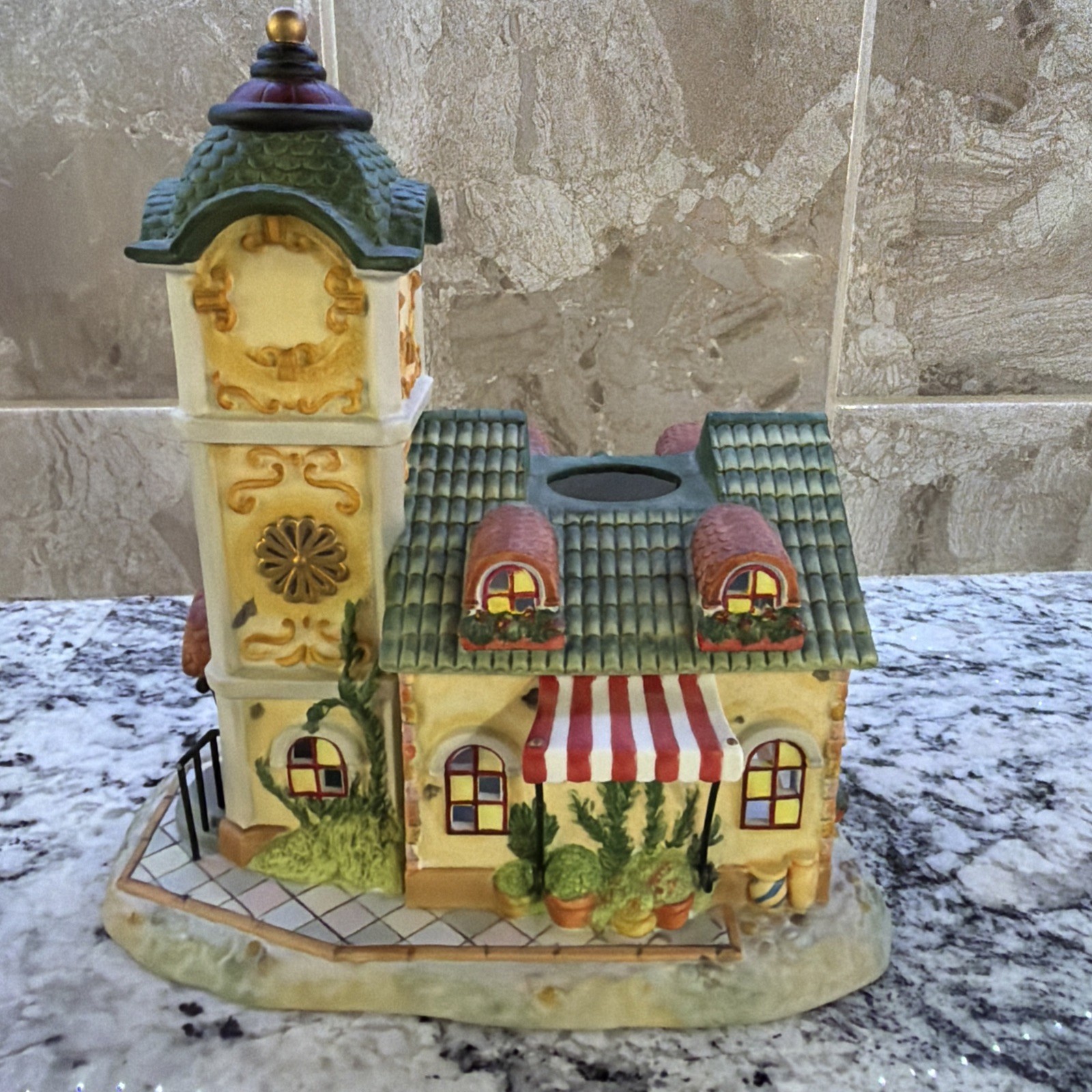 Party Lite Olde World Village Clock Tower Tealight Christmas House Vintage
