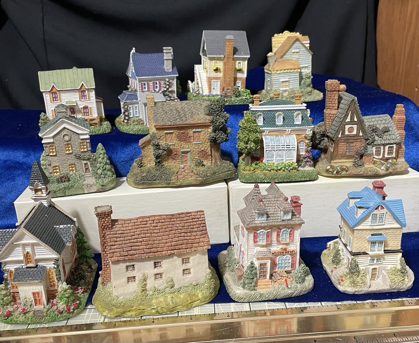 12 Piece “Liberty Falls”90’s Americana Collection Of Pewter Houses & Business’s