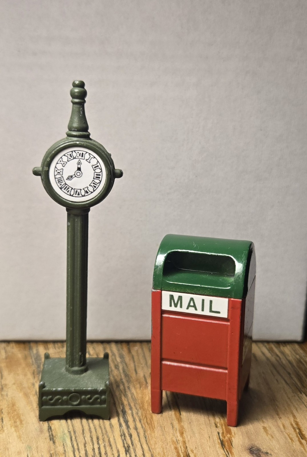 Dept 56- ” Town Clock” and Red Metal Mailbox