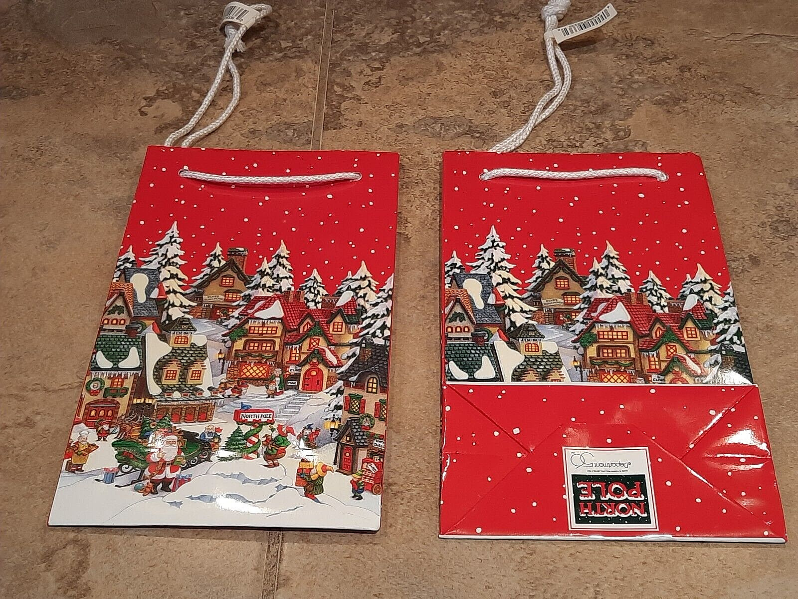 Vintage~Dept 56~North Pole~Glossy Paper Gift Bags~7.5X4.5X2.5~NOS~Lot of 11