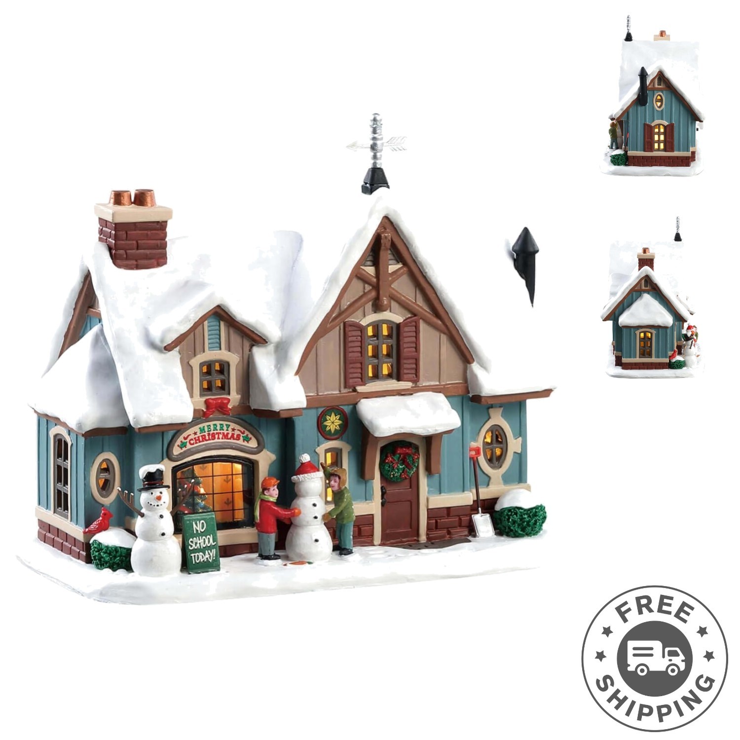 20-Inch Charming Snow Day Lighted Village with Santa Claus – Christmas Decor