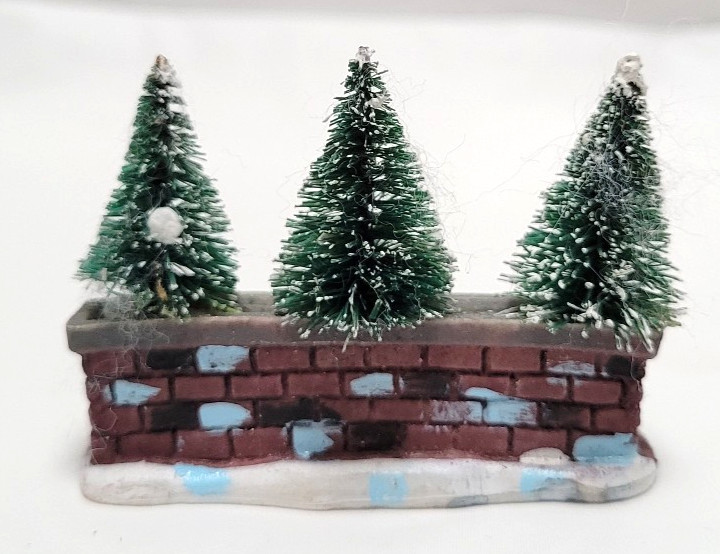 Lemax Miniature Green Flocked Bottle Brush Christmas Trees in Brick Planter