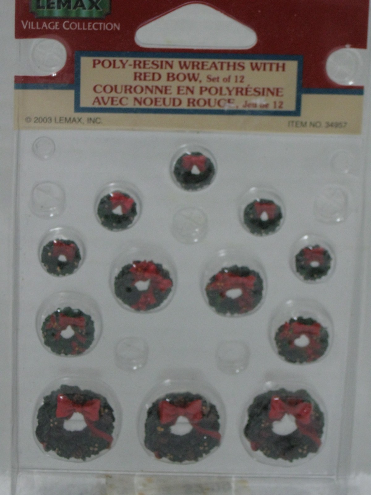 LEMAX ~ POLY-RESIN WREATHS WITH RED BOW ~ SET OF 12 ~ VILLAGE COLLECTION