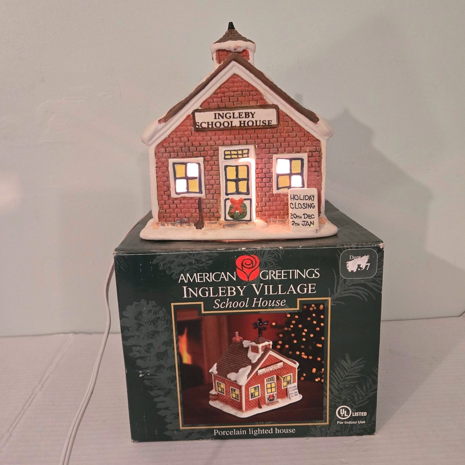 American Greetings Ingleby Village School House Porcelain Lighted Christmas