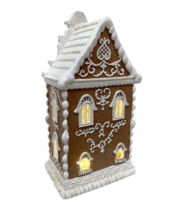 Christmas Brown Victorian 14″ LED Lighted Hand Painted Gingerbread House NEW