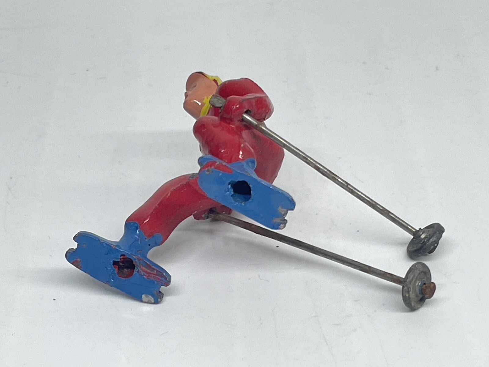 Metal Mailbox Fire Hydrant Man Skiing Christmas Village Figurines 3 Pcs Vintage