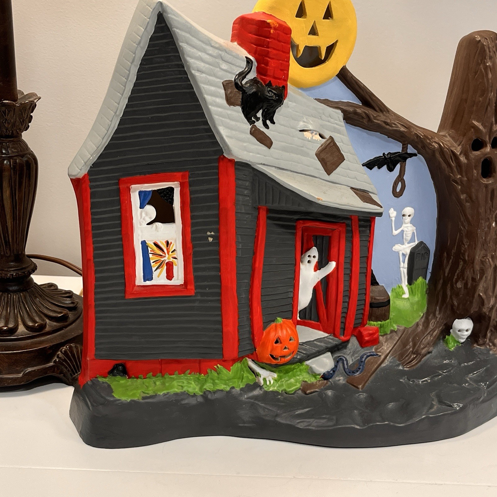 Vintage Kimple Mold Ceramic Lighted Haunted House Halloween 1970s Spooky Ghost