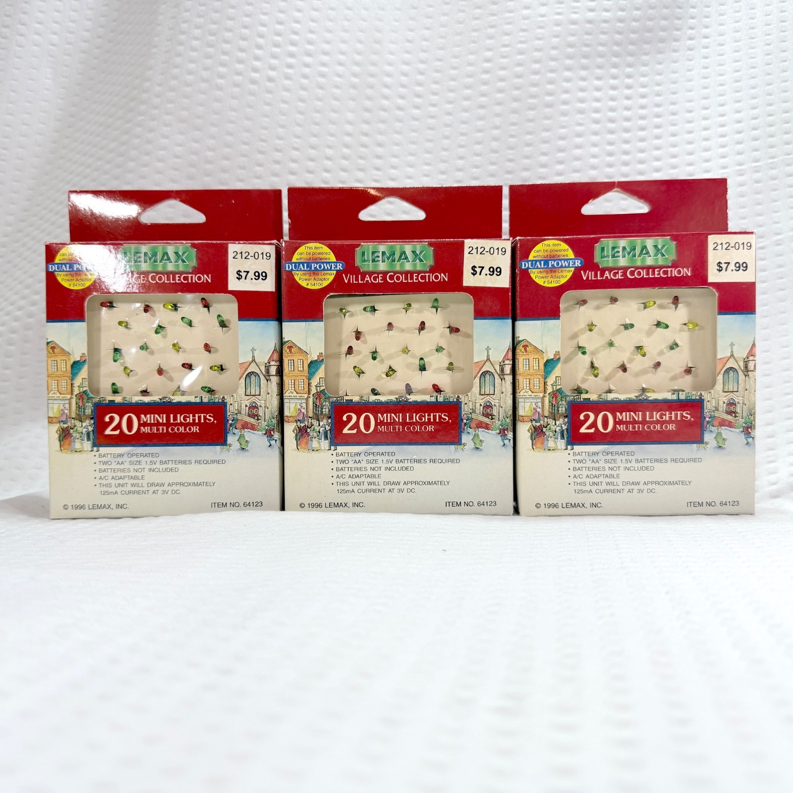 Lot of 3 Vintage 1996 Lemax 20 MINI LIGHTS Multi Color Village Collection #64123