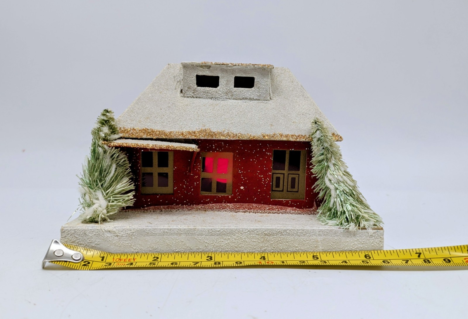 Vintage Medium Christmas Putz Village House Japan Mica Red Gold