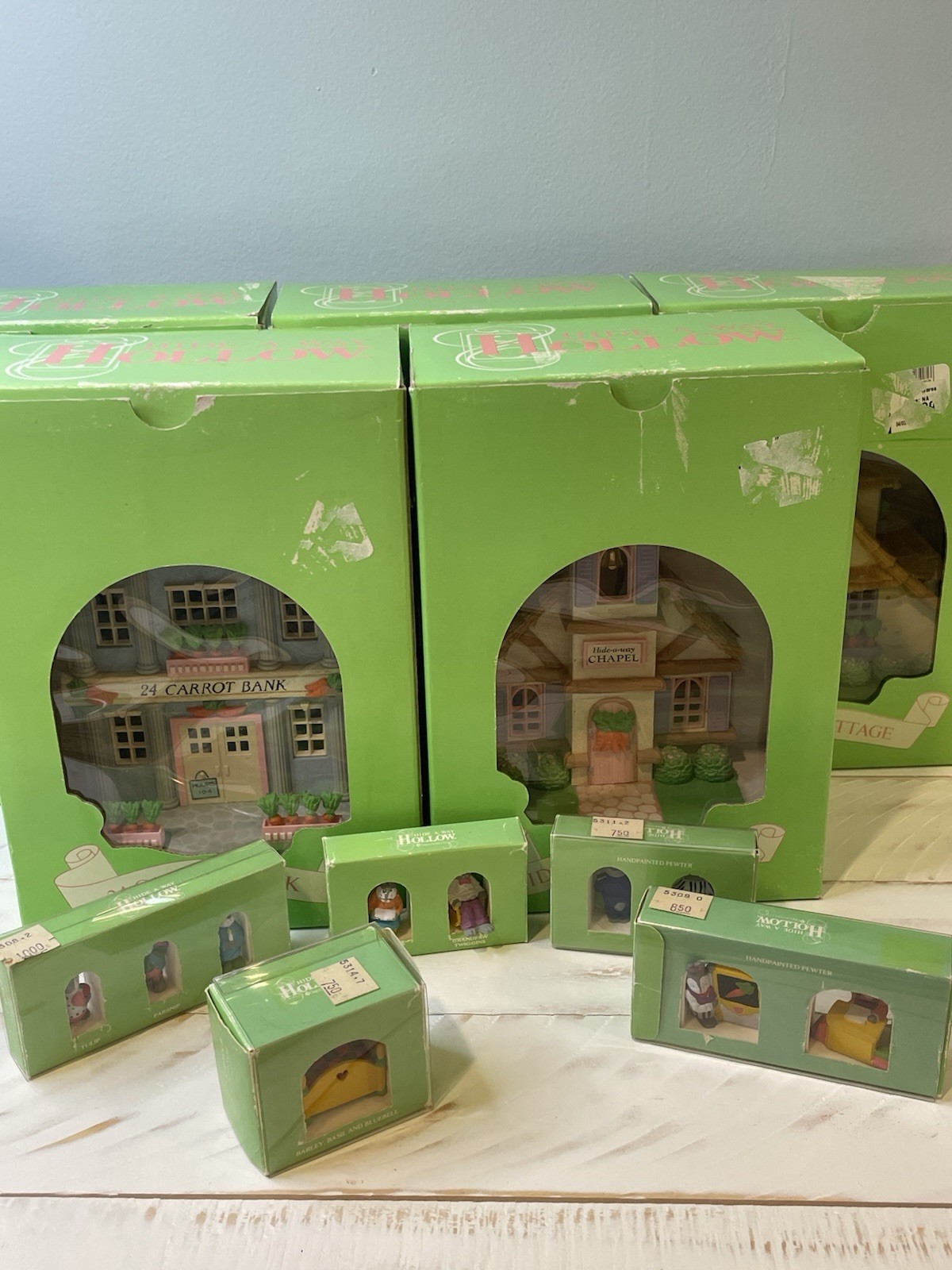 Vintage Hide-A-Way Hollow Dept 56 Carrot Mushroom Mini Easter Village Houses Set