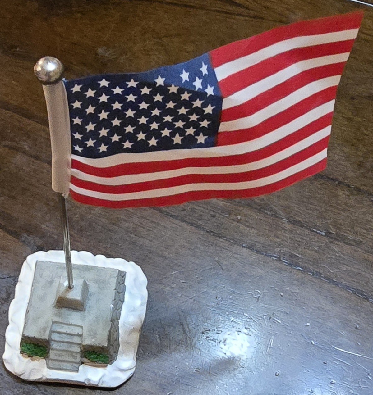 7¾” Lemax American Flagpole Stone Base Stairs Christmas Snow Village Vintage 90s
