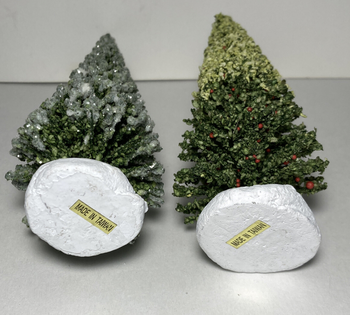 Lot Of 2 Small Christmas Trees Decoration For Villages Towns Made In Taiwan