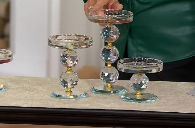 Set of 3 Faceted Glass Crystal Pedestals by Valerie