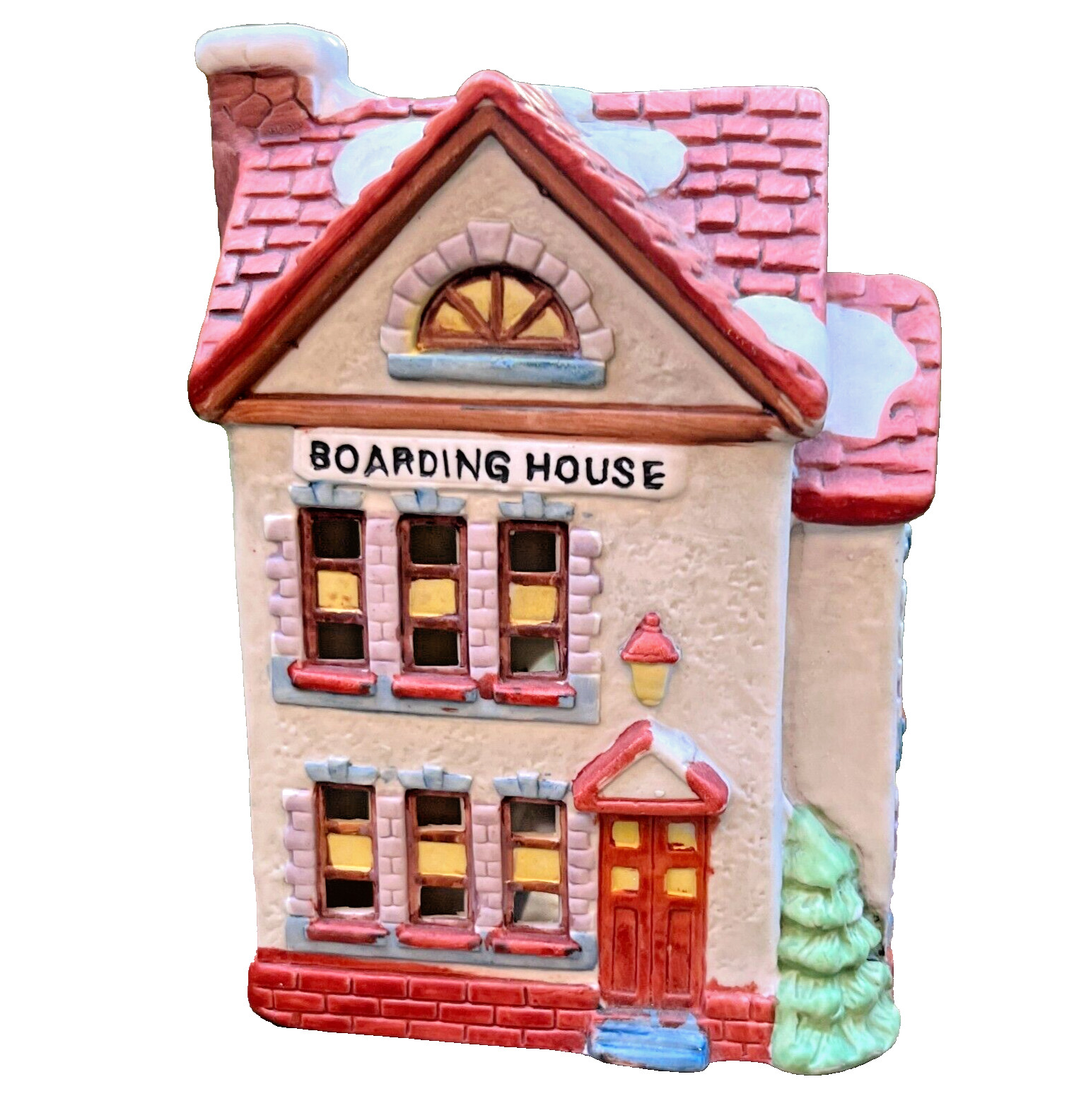 National BOARDING HOUSE Village Lighted Christmas Building Hand Painted 1991