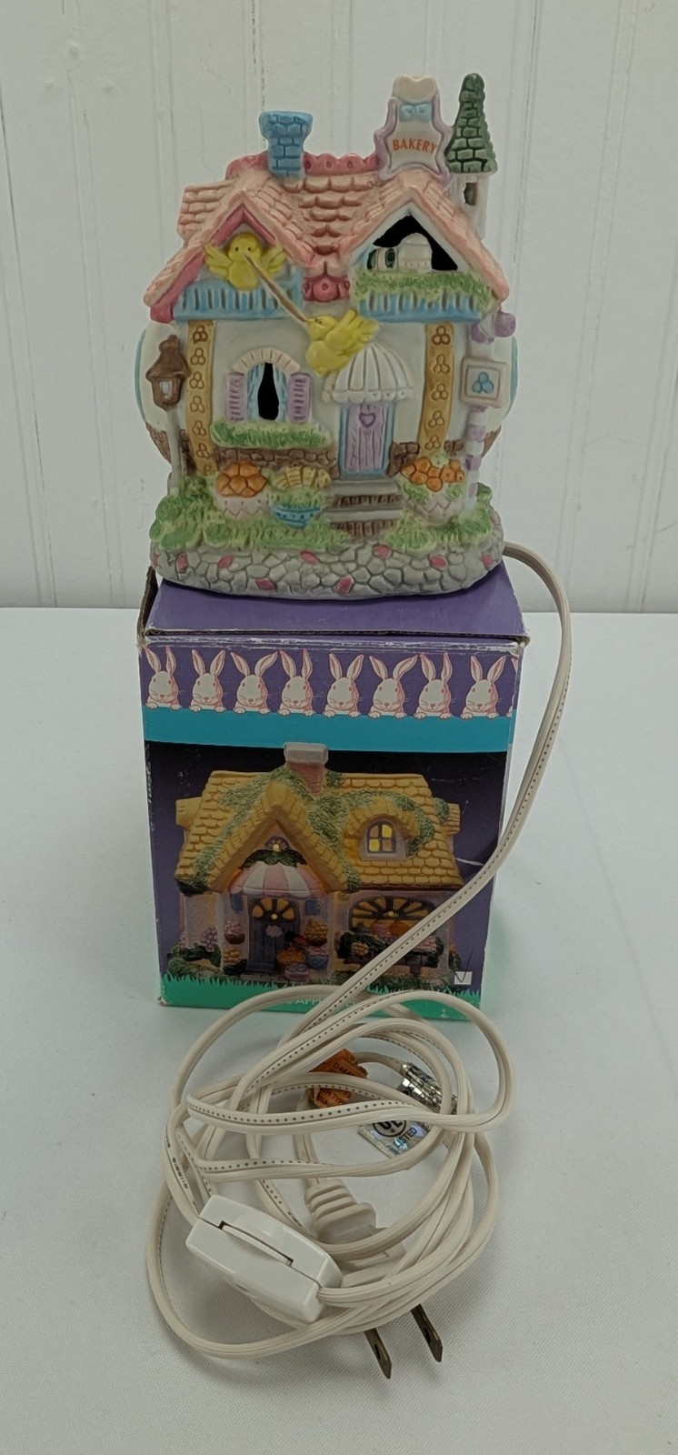 Vintage Easter Village Bakery Porcelain House Figurine Illuminated Hand Painted