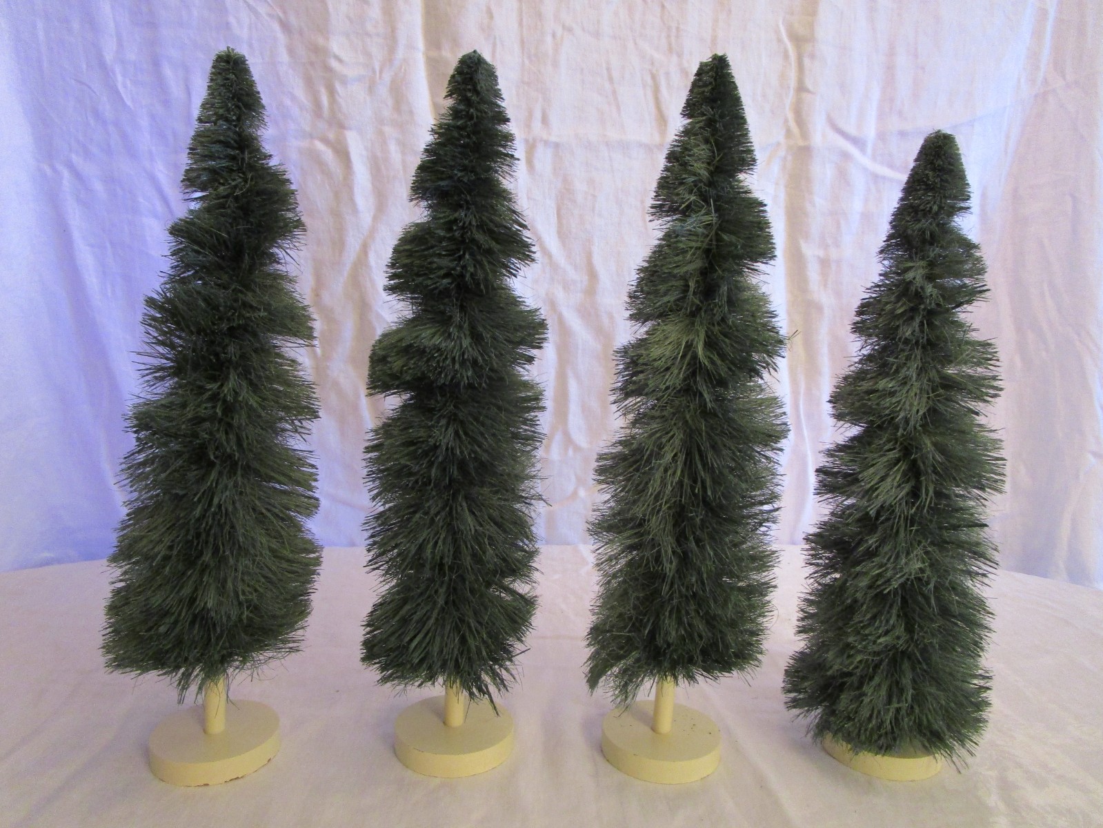 4 Bristle Brush Christmas Village Green Trees 17.5″ Decorative