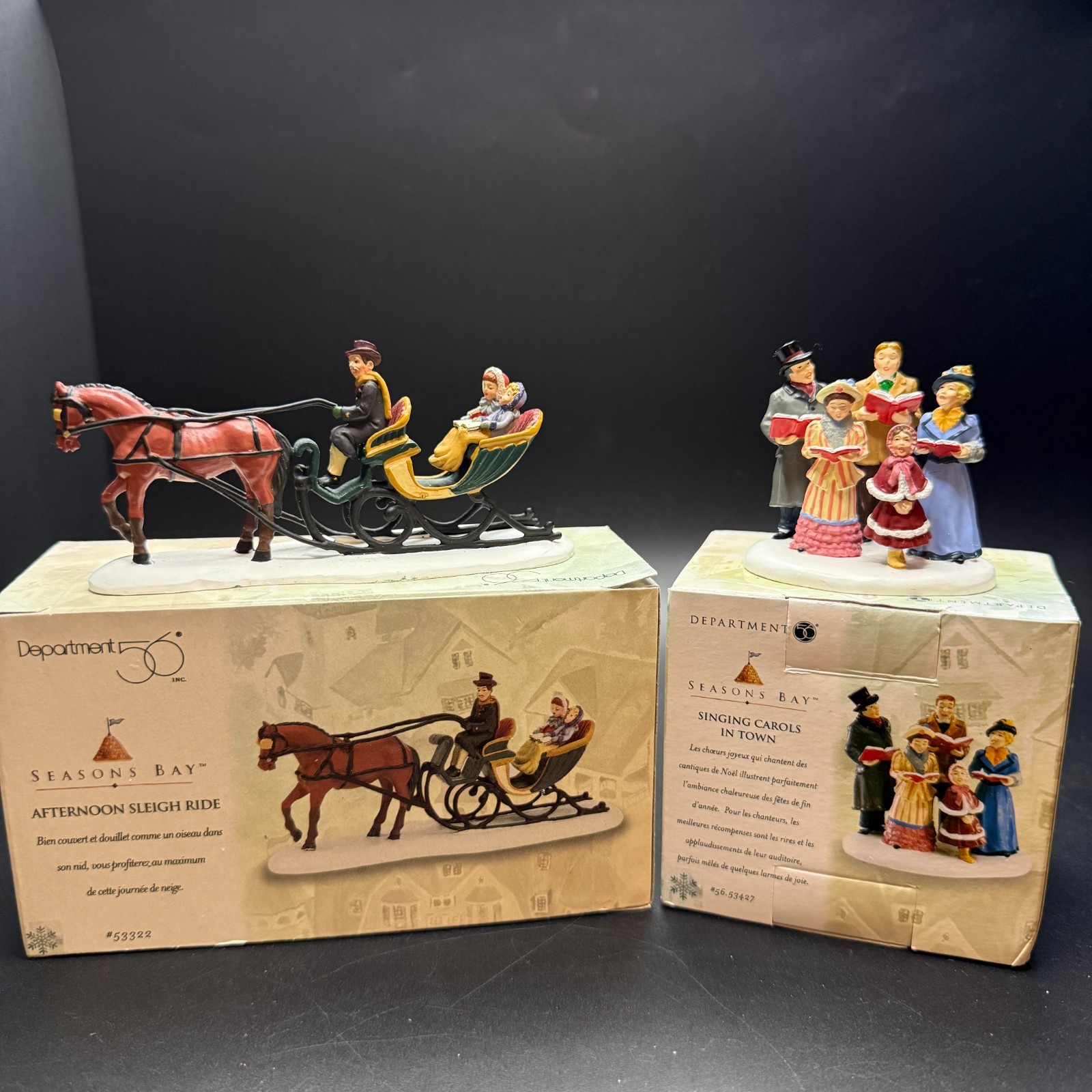 Dept 56 Seasons Bay Sleigh Ride & Singing Carols Figures Village Accessories