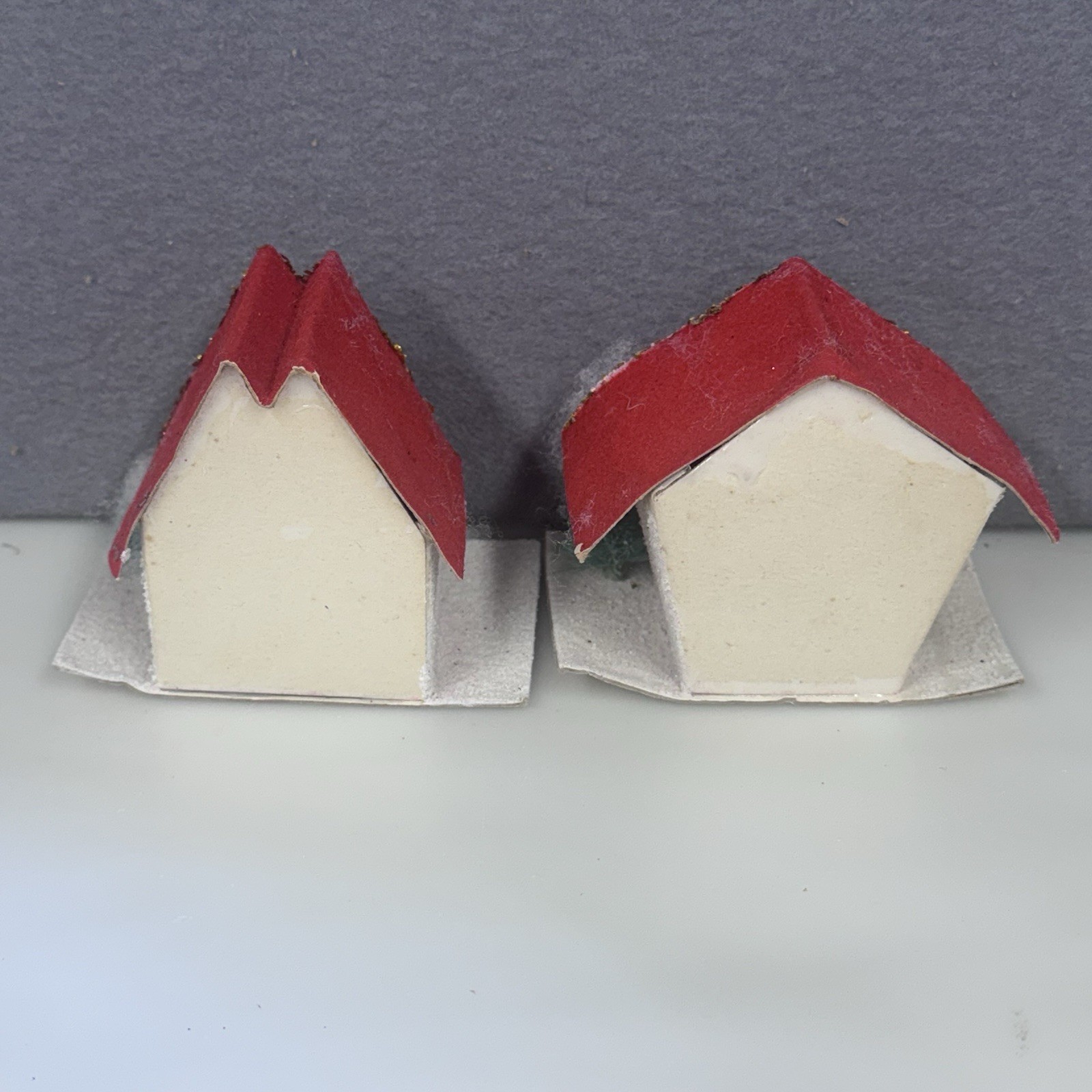 Vintage lot of 4 Putz Christmas Houses Cardboard Made in Taiwan Red Roof