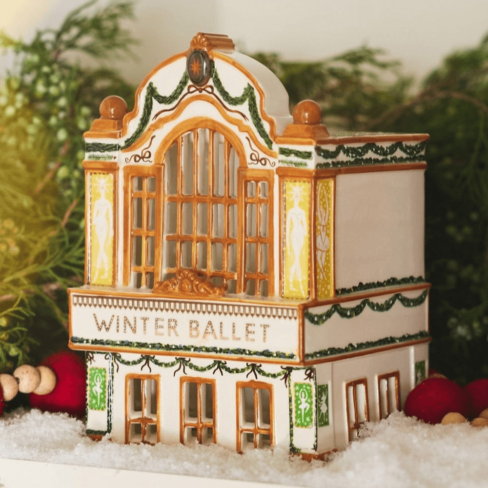 NWT ANTHROPOLOGIE Ceramic Holiday House Winter Ballet Brown White