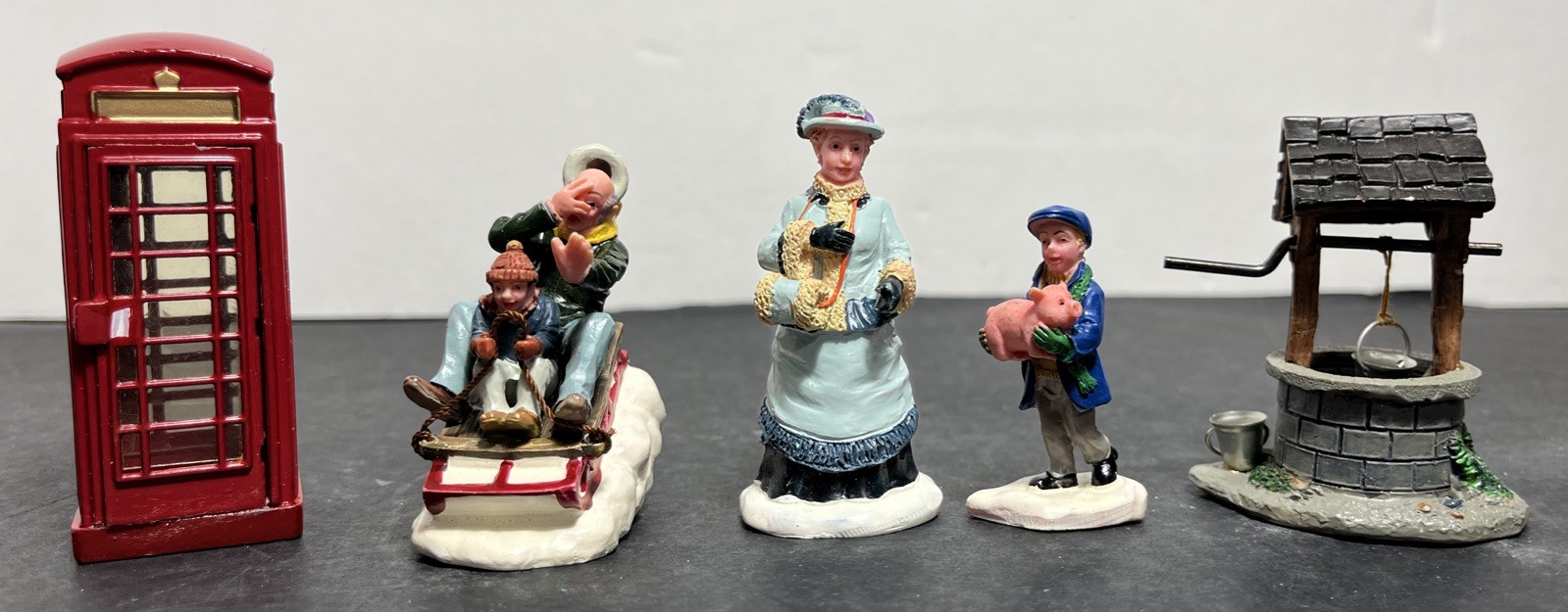 Lemax Christmas Village Figurine/Accessories Lot of 5: Telephone Booth Well Pig