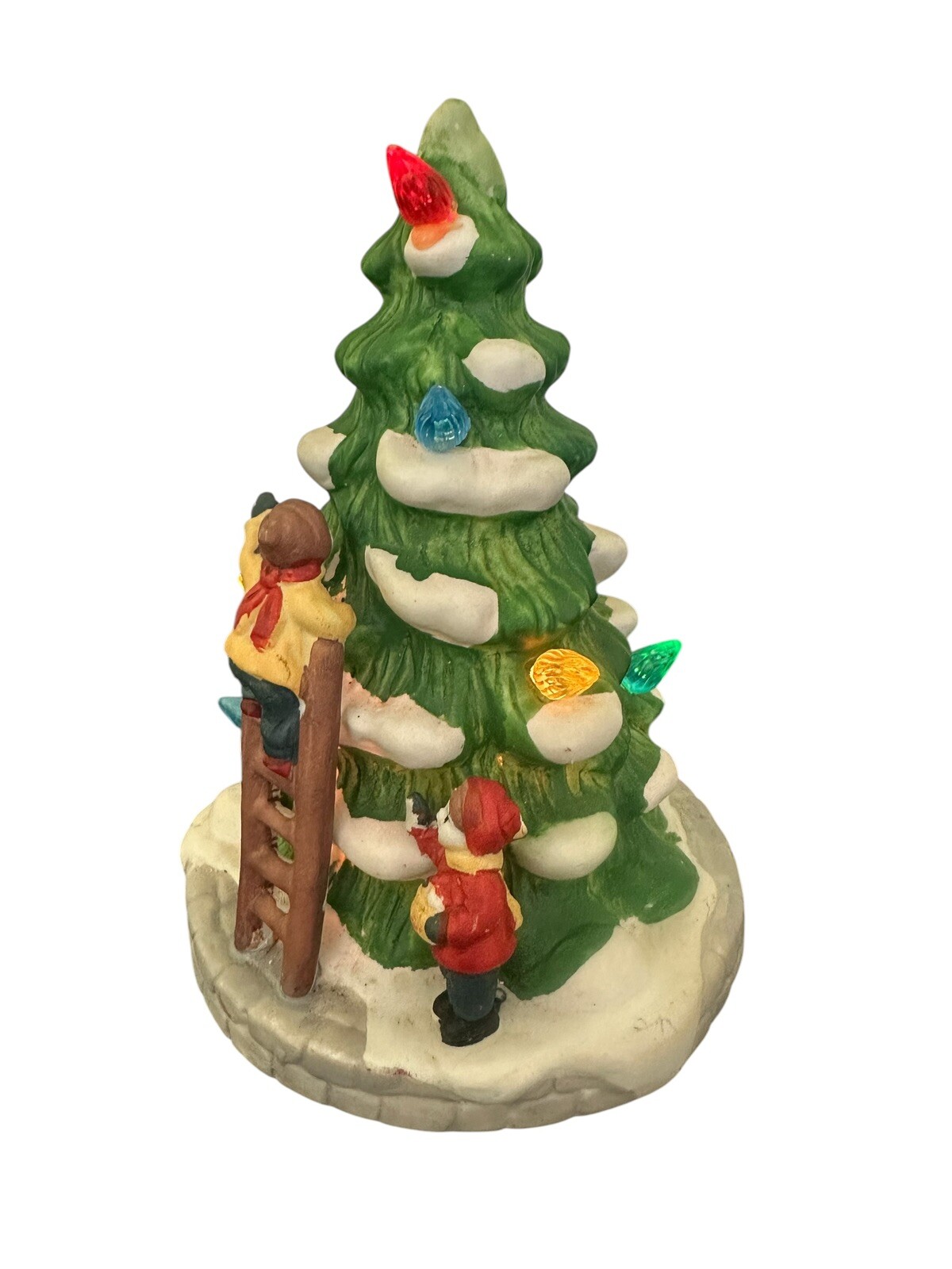 Vtg Lighted Ceramic Christmas Tree Lamp Children Rex & Lee 1990 8 Lights 7.5”