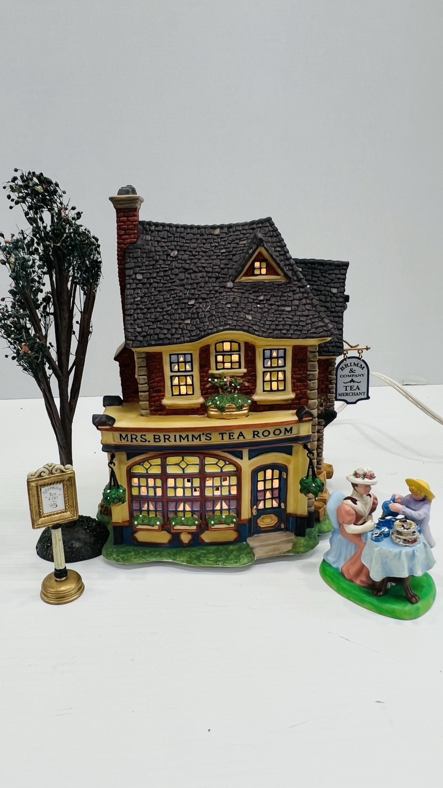 Dept 56 Dickens Village “Mrs Brimm’s Tea Room” Four Piece Gift Set Brand New !