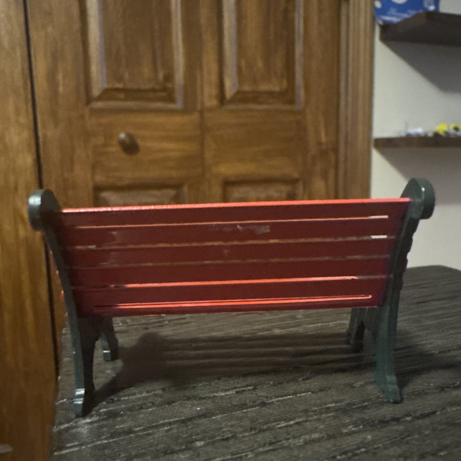 2pc Dept 56 Red And Natural Wrought Iron Park Bench 56445 Metal Furniture