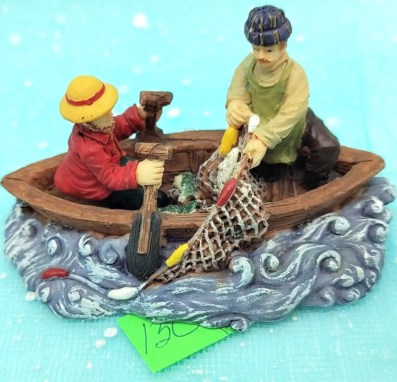 O’Well fish fisherman Boat Fishing net Christmas Village NO BOX INV130