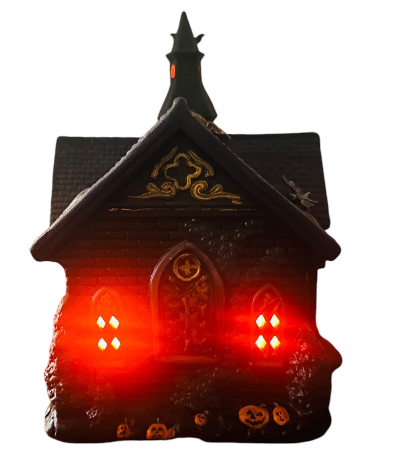 HALLOWEEN HOUSE LIGHTS UP ORANGE CUSTOM MADE Village WORKS Horror Bats Ghosts