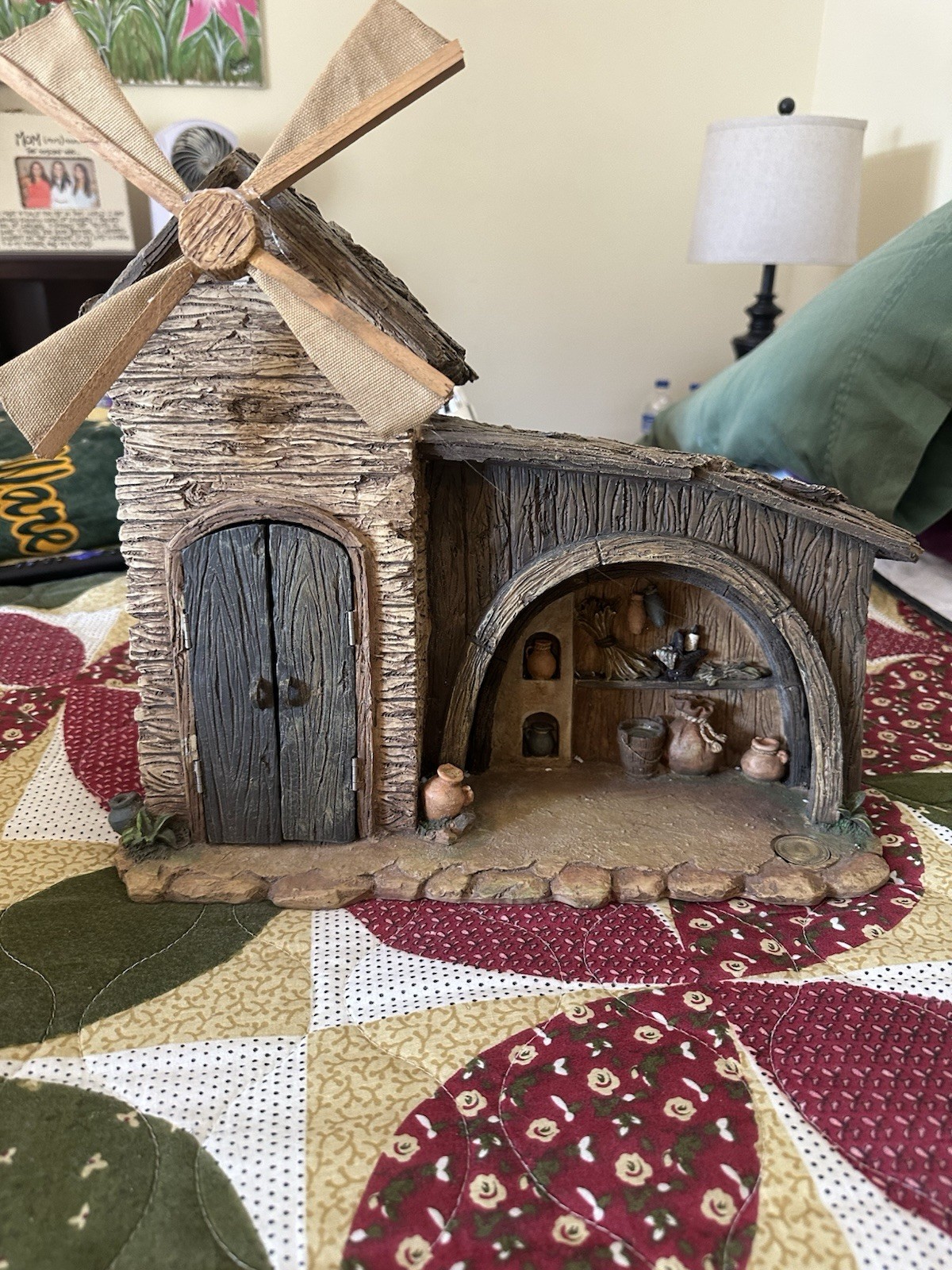 Miniature Windmill Village House Resin Brown Beige Painted Finish Collectible