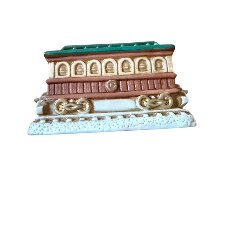 Vintage HOMCO Christmas Village Trolley Train Car Green Roof Ceramic Piece 5206