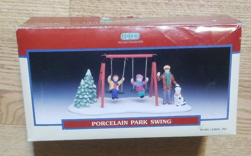 Vintage 1995 Lemax Village Collection Porcelain Park Swing, In Box