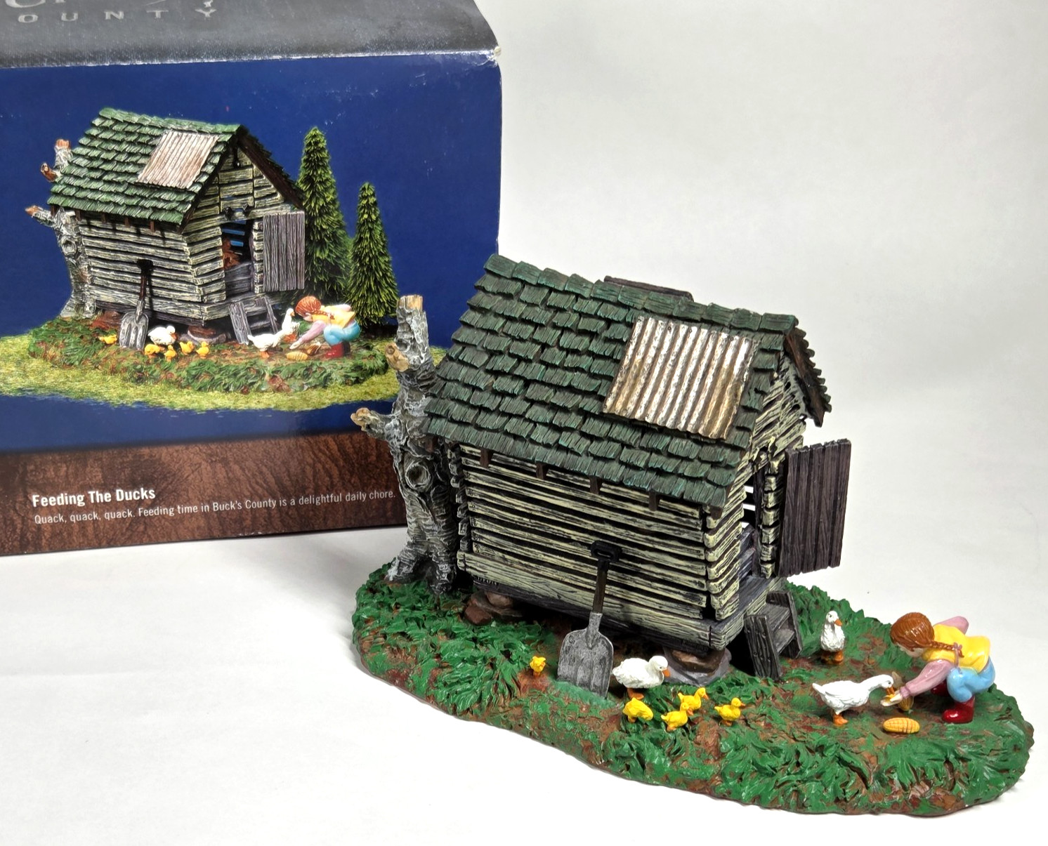 Dept 56 Bucks County Feeding The Ducks #55122 girl corn crib with box 2001 EUC