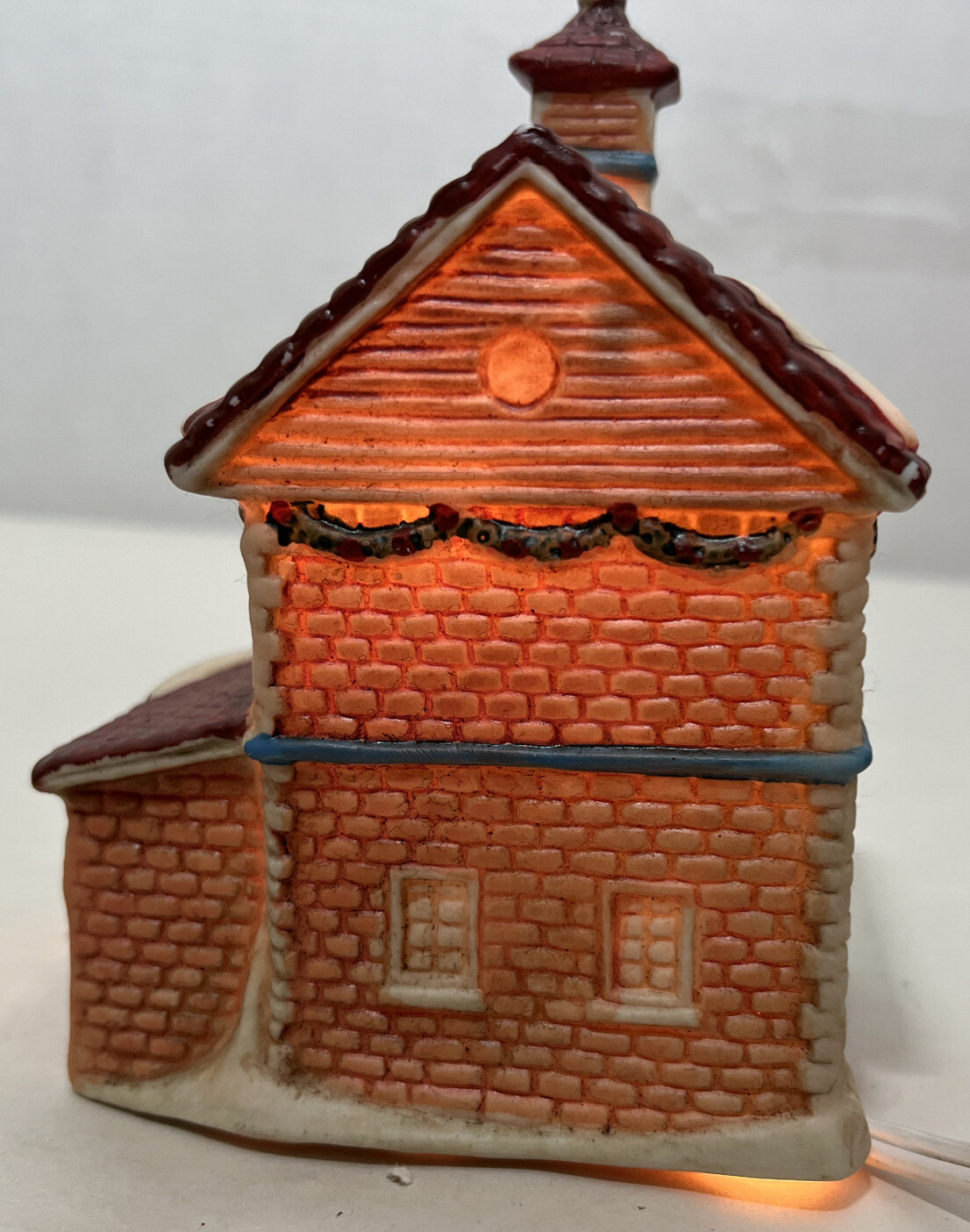 Mini Christmas Village Scene Fire Station House 3.5x3x5 Inch Illuminated