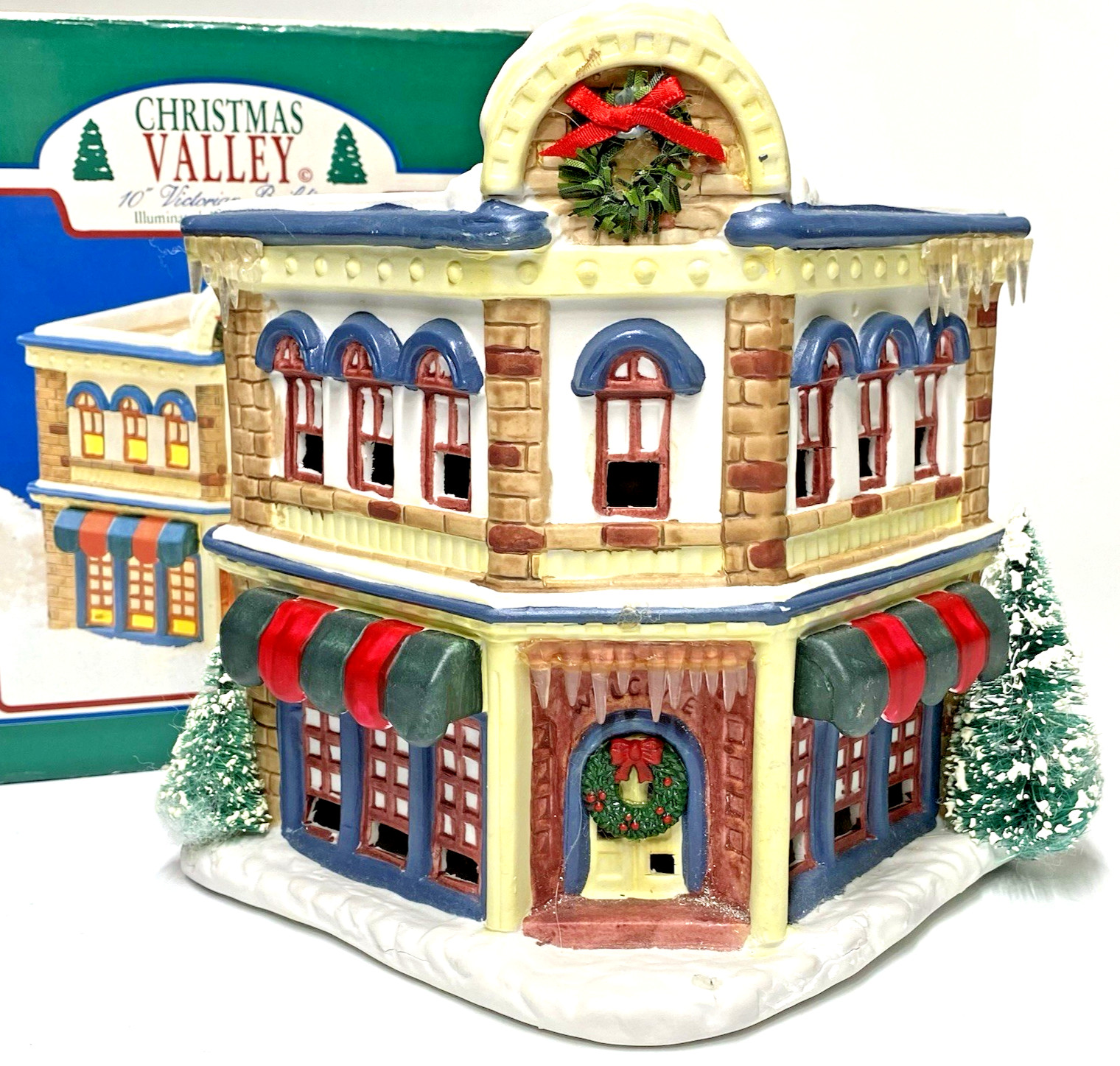 Christmas Valley Collection 10″ Illuminated Porcelain Victorian Store Shop 1991