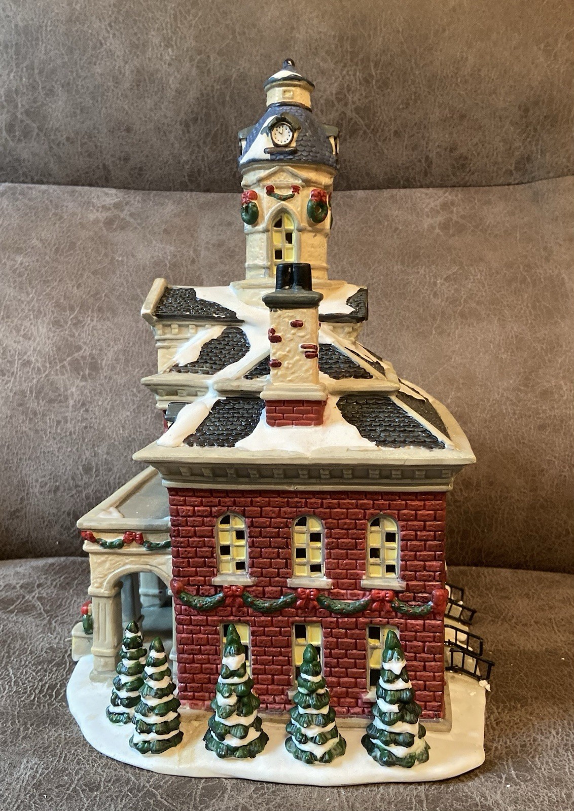 St. Nicholas Square Christmas Village 2002 Town Hall Illuminated with Box