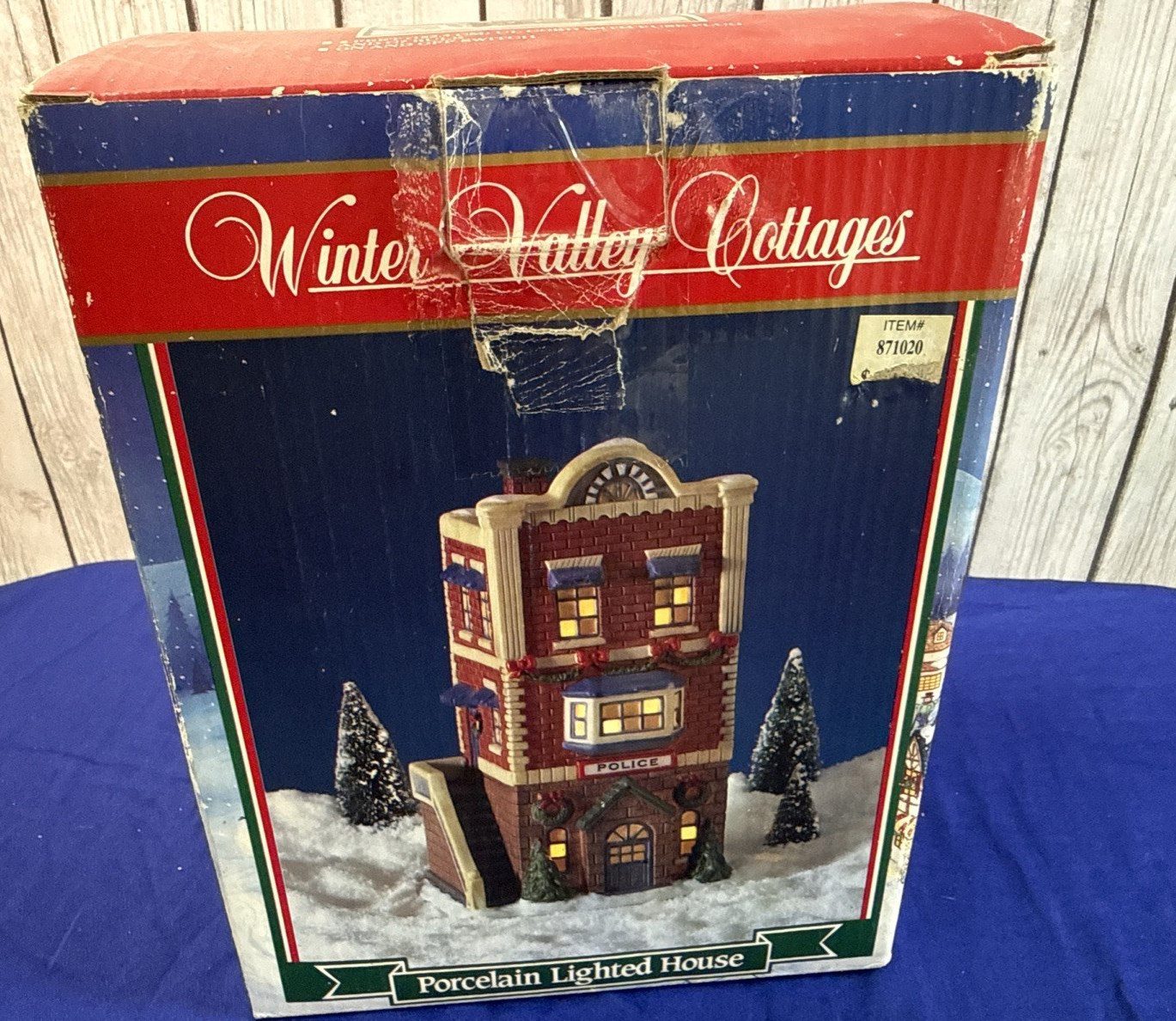 Vintage Working Winter Valley Cottages Porcelain Lighted Police Station