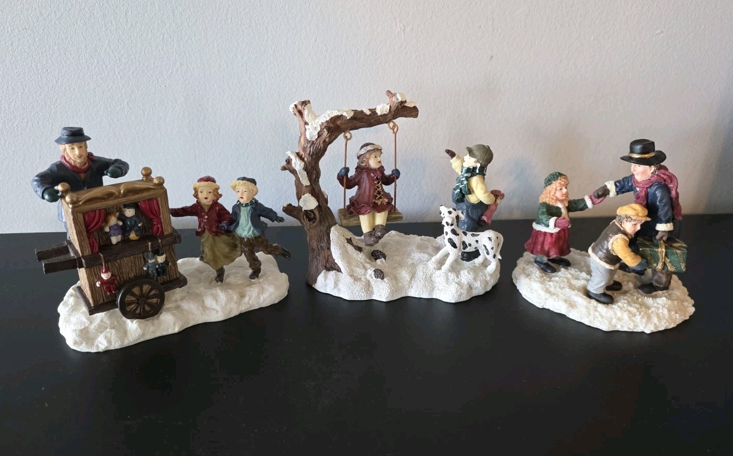 Mervyn’s Village Square Christmas People & Dogs Figurines Lot of 3 Swing Puppets