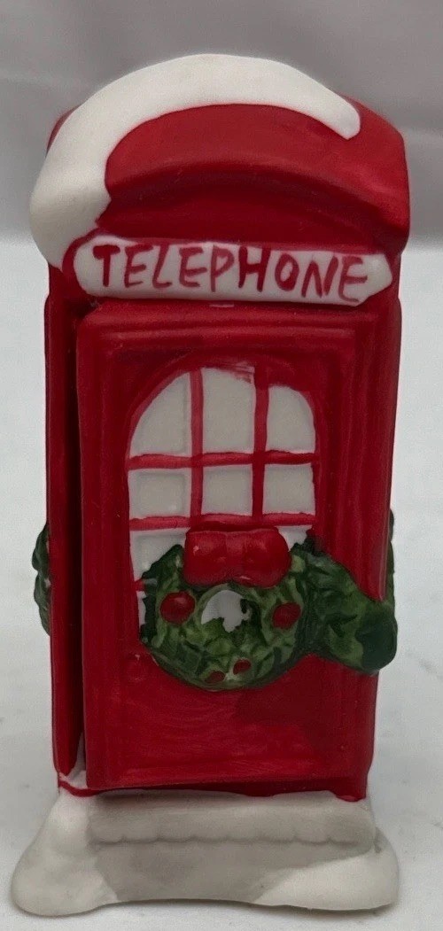 Vintage 1991 Rex & Lee Christmas Village Red Telephone Booth Ceramic Figurine