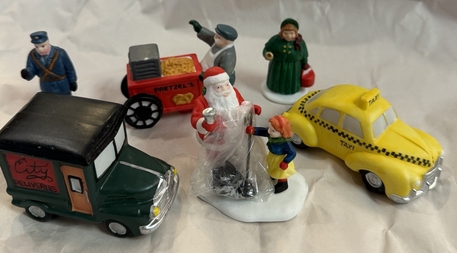 Department 56 Snow Village Lot Of 5 Preowned Yellow Taxi Pretzels City Truck