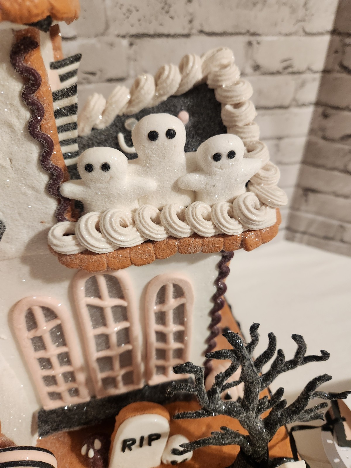 White/Black Haunted Halloween Gingerbread House LED Light Up Ghoulish Ghosts