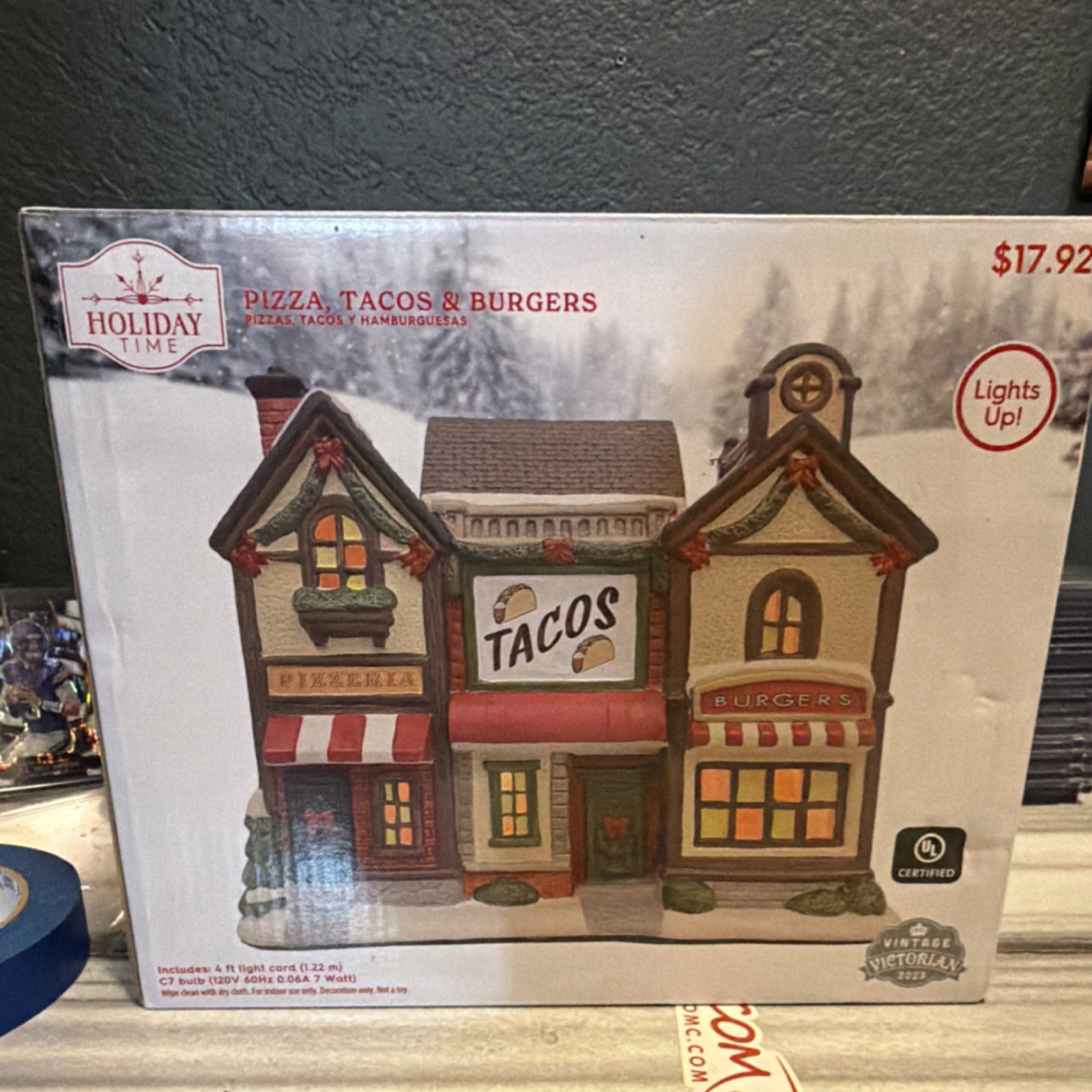 Holiday Time Vintage Victorian Light-Up Christmas Village House Pizza Tacos