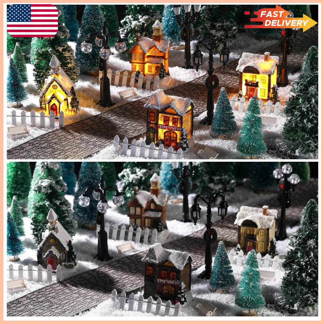 27 Pcs Christmas Village Sets Figurines Decoration LED Lighted Village Houses Co