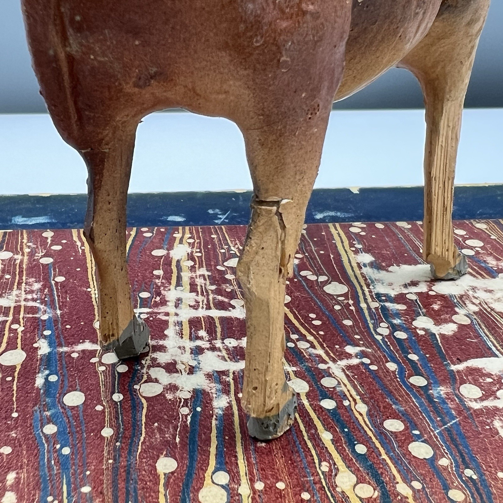Pre-War NATIVITY COW 3.75″ Germany CHRISTMAS VILLAGE Stick Leg Composite PUTZ