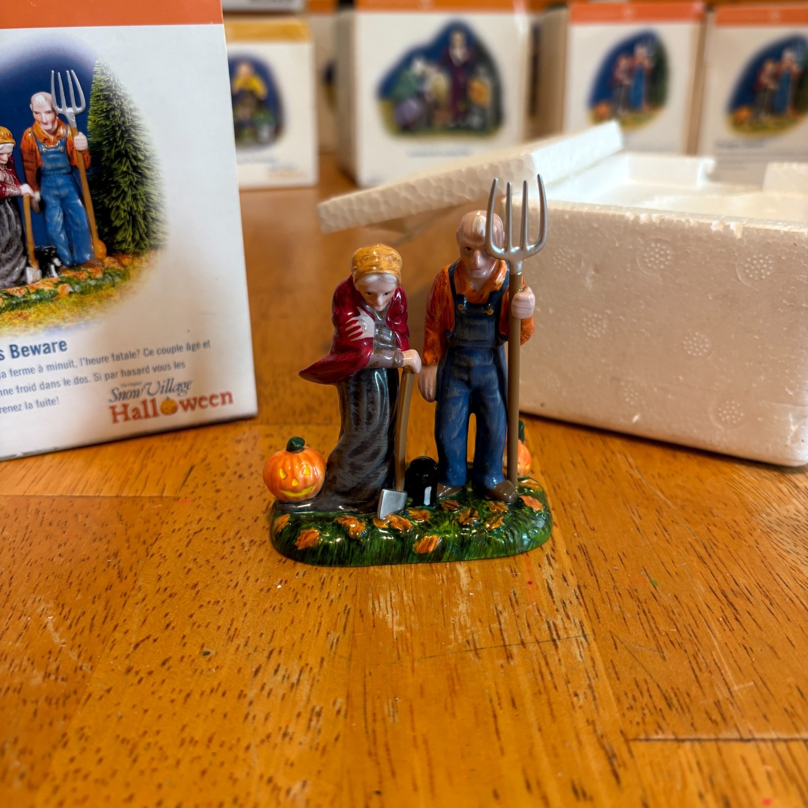 Vintage Halloween Village Strangers Beware Figurine Spooky Farmer Gothic NIB